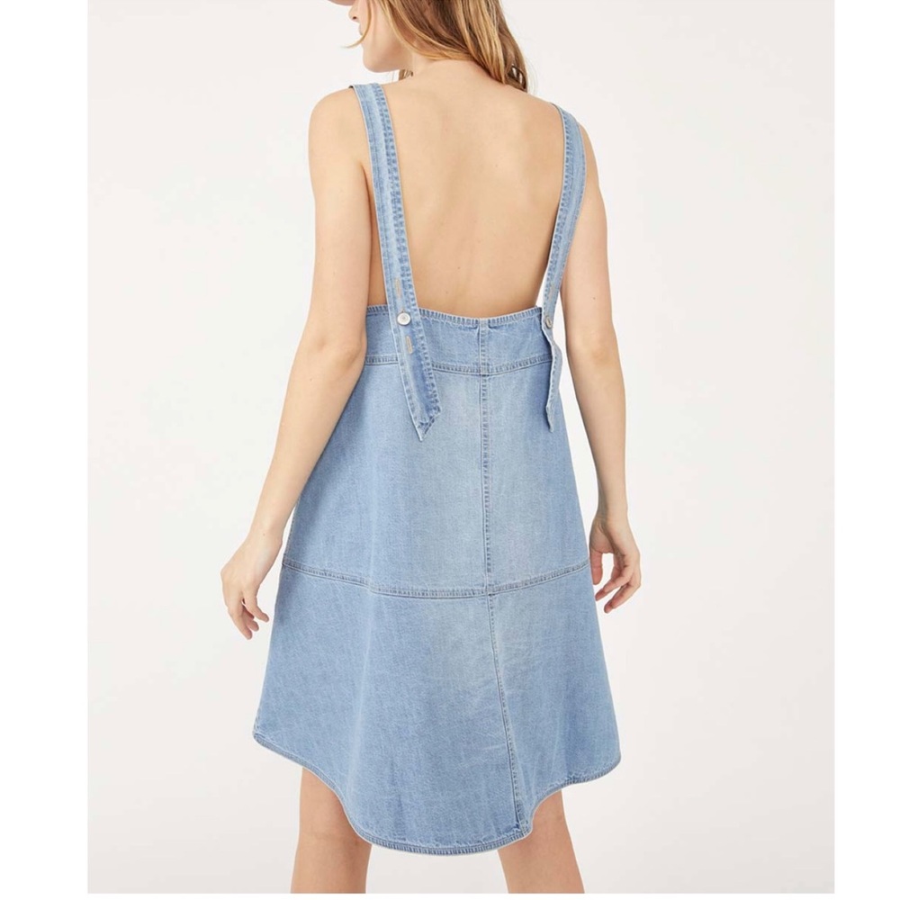 FREE PEOPLE Blue Bloom Pocket Full of Sunshine Denim Button-Up Shift Dress M - Picture 7 of 9